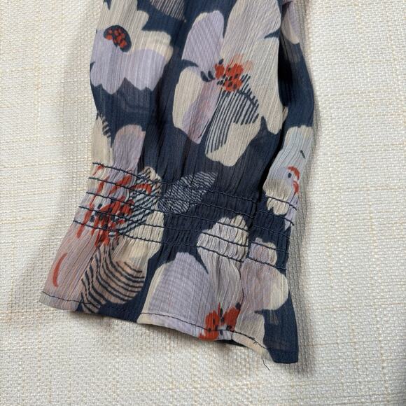 Ann Taylor Dress Womens 8P Blue Floral Long Sleeve Business belted lined midi - Picture 5 of 11